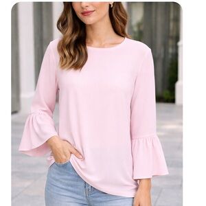 J. JILL Wearever Pink Bell Sleeve Flared Blouse XS NWOT